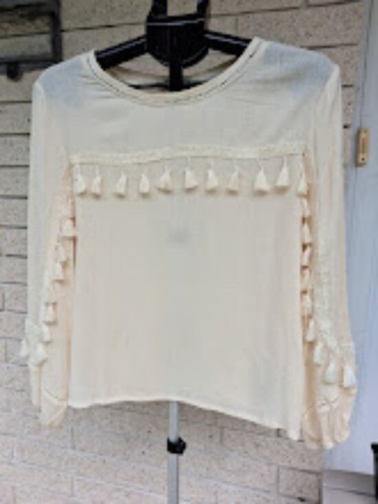 Charlie Paige Tops - Womens Blouse Cream Tassel Detail Long Sleeve Top